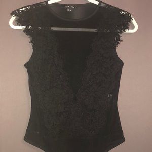 NEW LOOK BLACK MESH LACE BODYSUIT SIZE 8